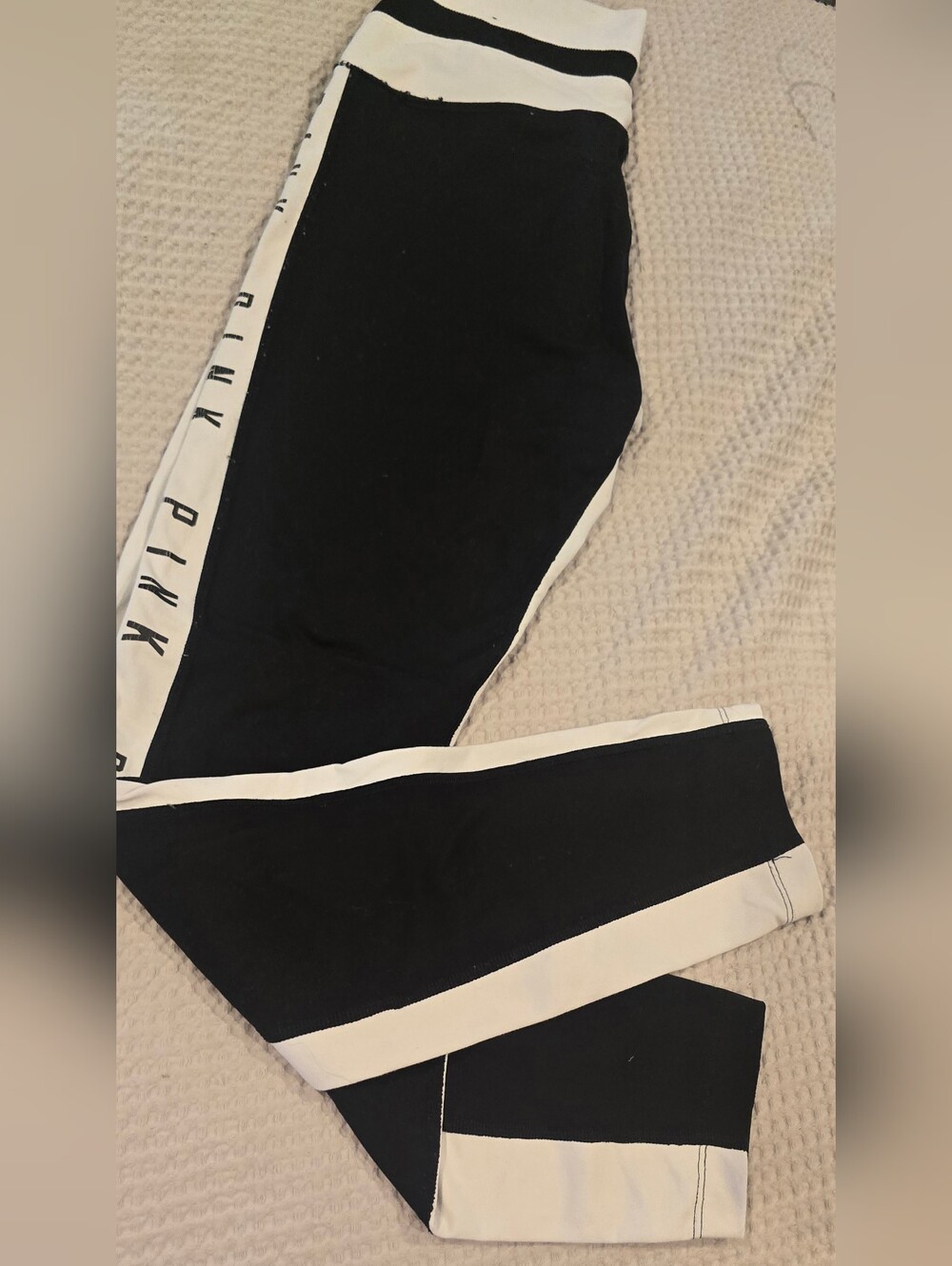 PINK Victoria's Secret Black and White Side-Panel Joggers, Women's S